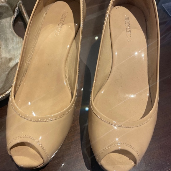Jimmy Choo Beige Peep Toe Pumps - Picture 1 of 4